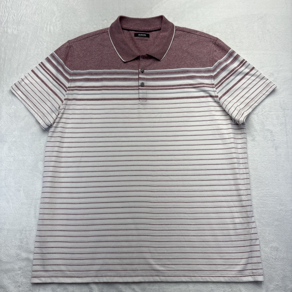 Alfani Polo Shirt Men XXL Maroon White Stripe Colorblock Short Sleeve Cotton